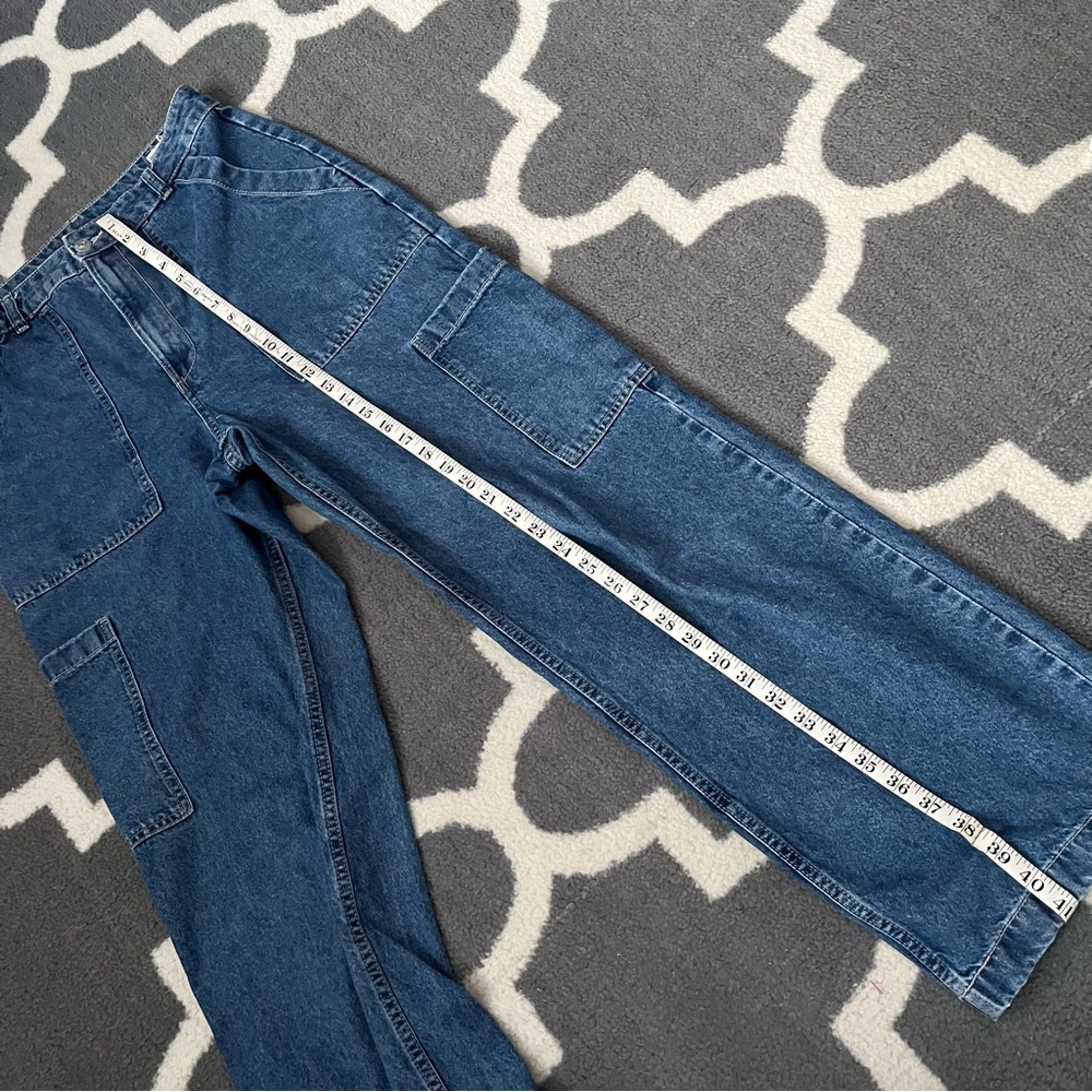 H&M DIVIDED Blue Denim cargo style women’s size 8 Jeans. Hi rise wide leg - Picture 7 of 12